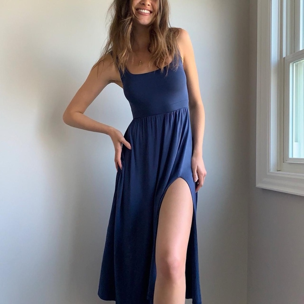 Aritzia Navy Midi Tank Dress with Side Slit